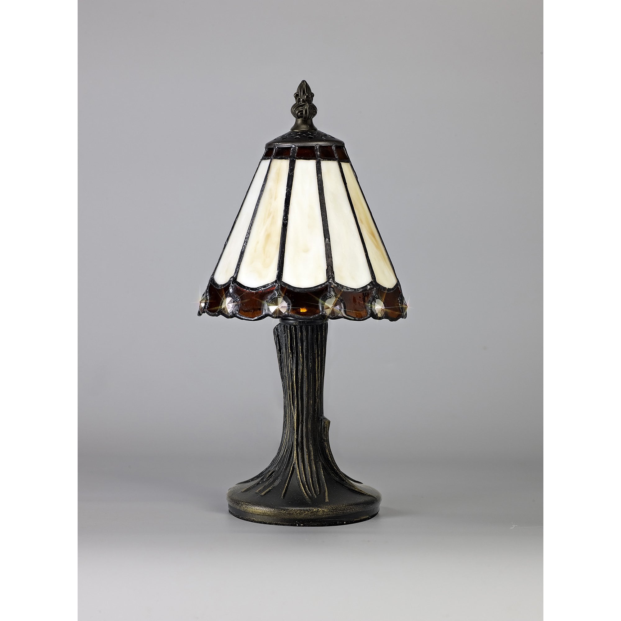 NL72319 Umbrian Tiffany Table Lamp Cream/Brown/Clear Crystal Shade