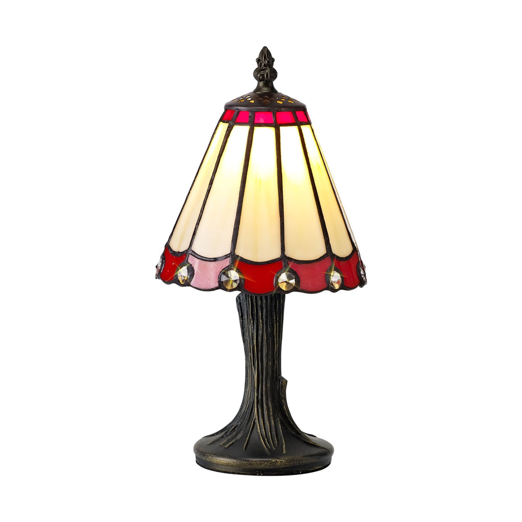 NL72329 Umbrian Tiffany Table Lamp Cream/Red/Clear Crystal Shade