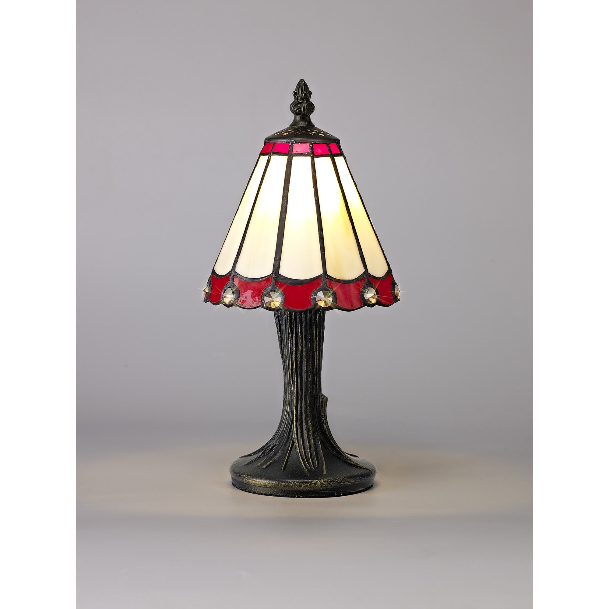 NL72329 Umbrian Tiffany Table Lamp Cream/Red/Clear Crystal Shade