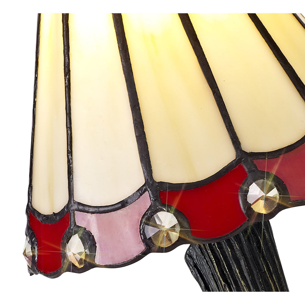 NL72329 Umbrian Tiffany Table Lamp Cream/Red/Clear Crystal Shade