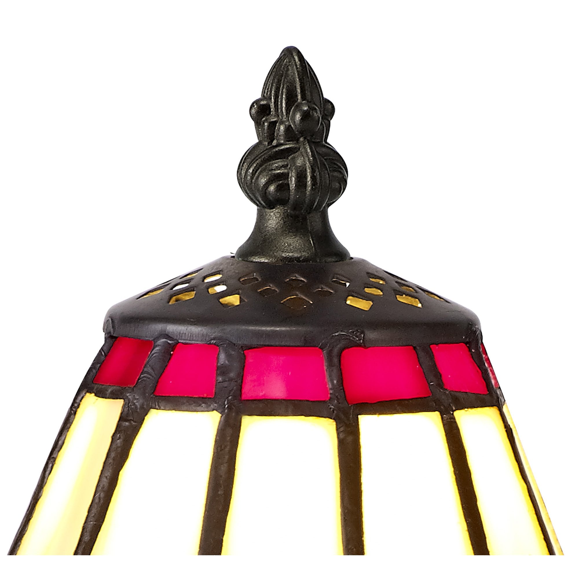 NL72329 Umbrian Tiffany Table Lamp Cream/Red/Clear Crystal Shade