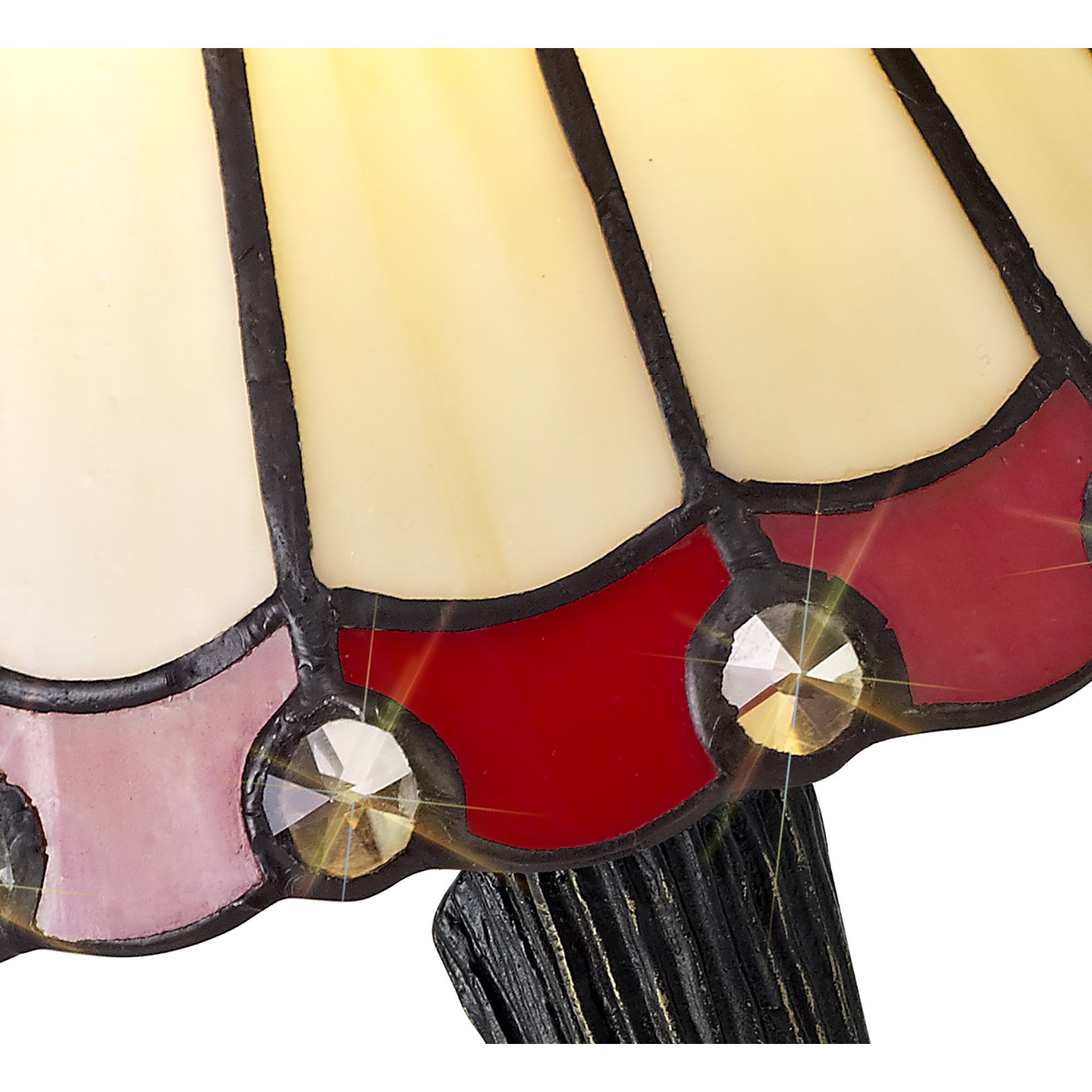 NL72329 Umbrian Tiffany Table Lamp Cream/Red/Clear Crystal Shade