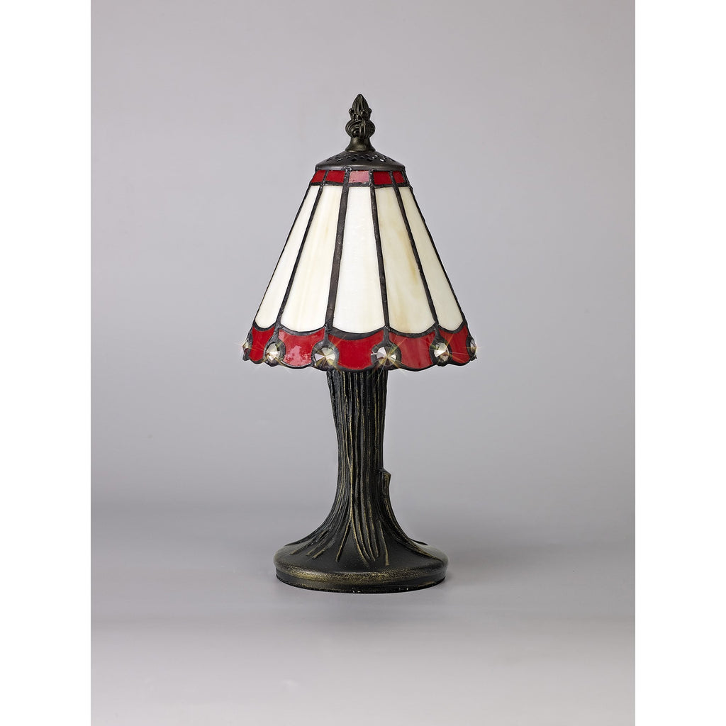 NL72329 Umbrian Tiffany Table Lamp Cream/Red/Clear Crystal Shade