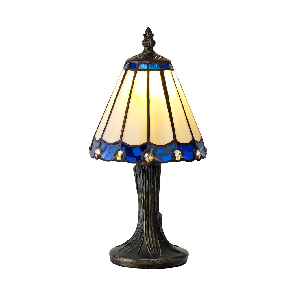 NL72339 Umbrian Tiffany Table Lamp Cream/Blue/Clear Crystal Shade