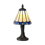 NL72339 Umbrian Tiffany Table Lamp Cream/Blue/Clear Crystal Shade