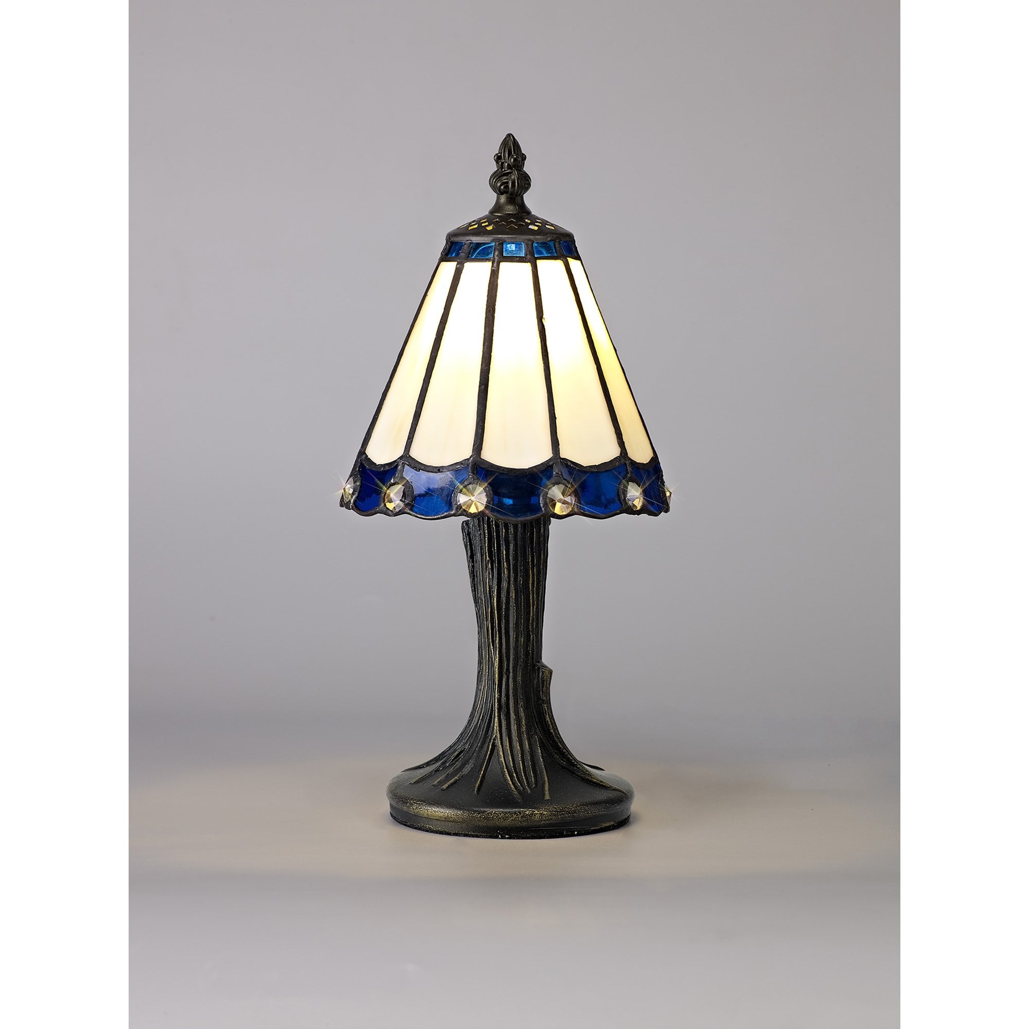 NL72339 Umbrian Tiffany Table Lamp Cream/Blue/Clear Crystal Shade