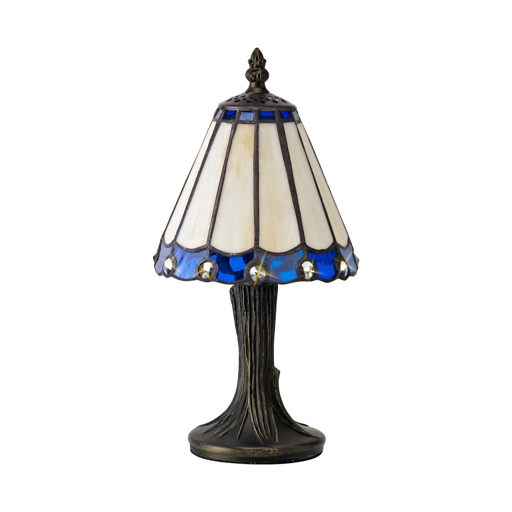 NL72339 Umbrian Tiffany Table Lamp Cream/Blue/Clear Crystal Shade