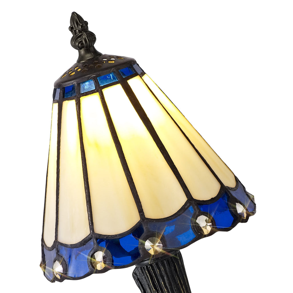 NL72339 Umbrian Tiffany Table Lamp Cream/Blue/Clear Crystal Shade