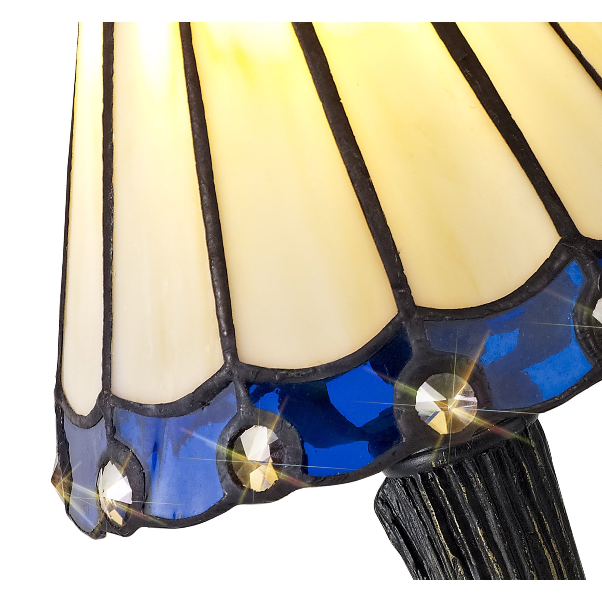 NL72339 Umbrian Tiffany Table Lamp Cream/Blue/Clear Crystal Shade