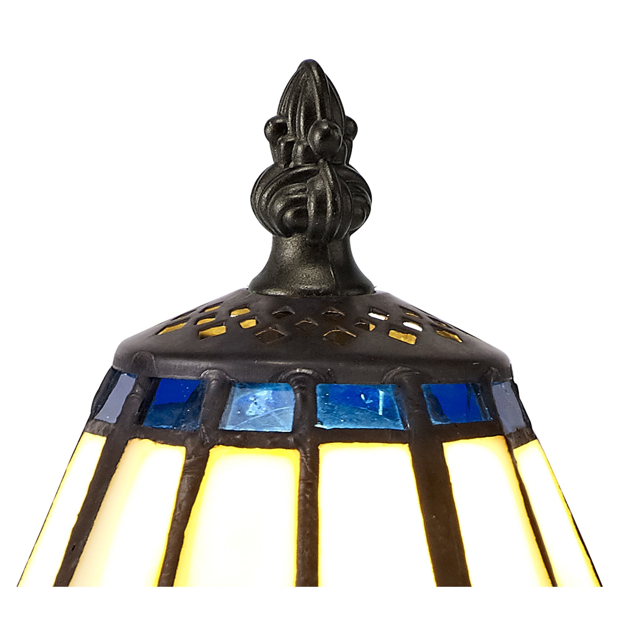 NL72339 Umbrian Tiffany Table Lamp Cream/Blue/Clear Crystal Shade