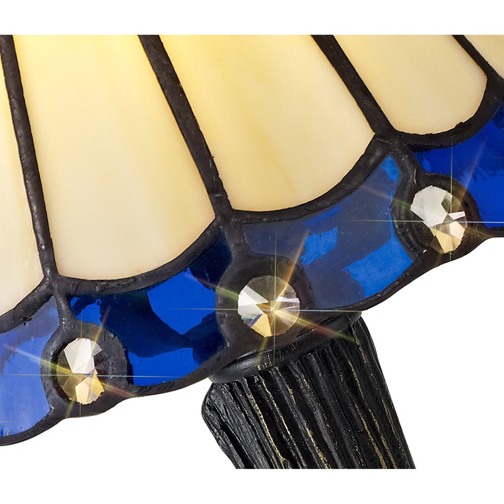 NL72339 Umbrian Tiffany Table Lamp Cream/Blue/Clear Crystal Shade