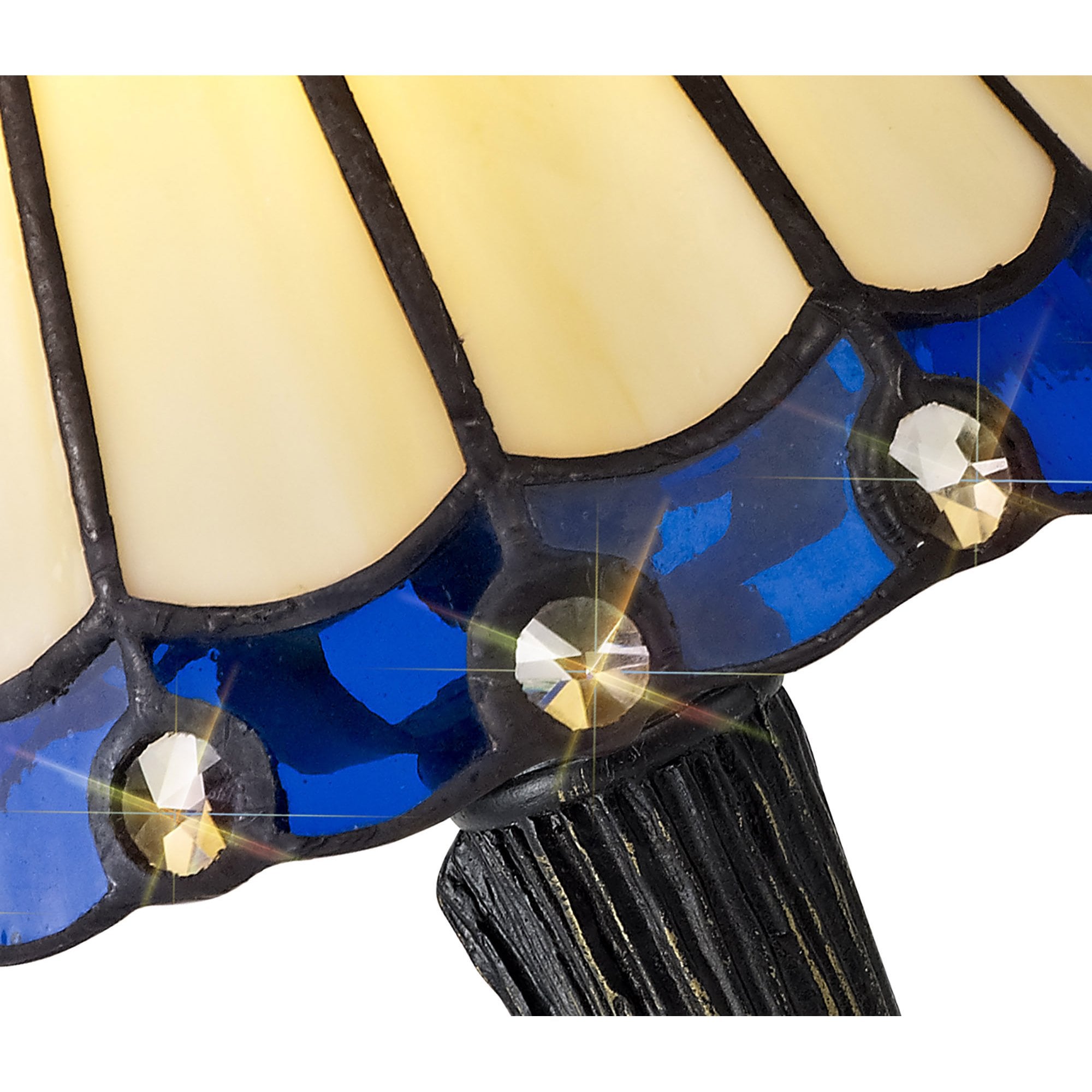 NL72339 Umbrian Tiffany Table Lamp Cream/Blue/Clear Crystal Shade