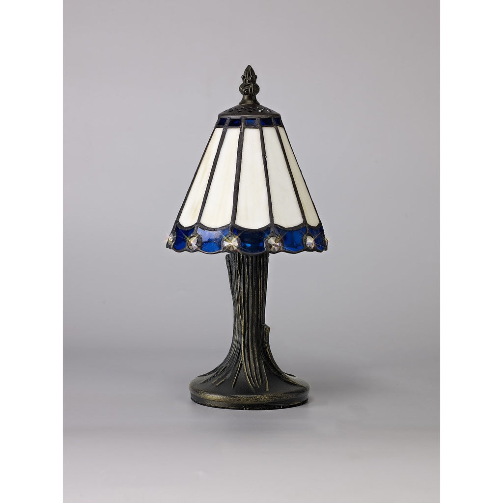 NL72339 Umbrian Tiffany Table Lamp Cream/Blue/Clear Crystal Shade