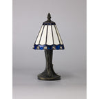 NL72339 Umbrian Tiffany Table Lamp Cream/Blue/Clear Crystal Shade