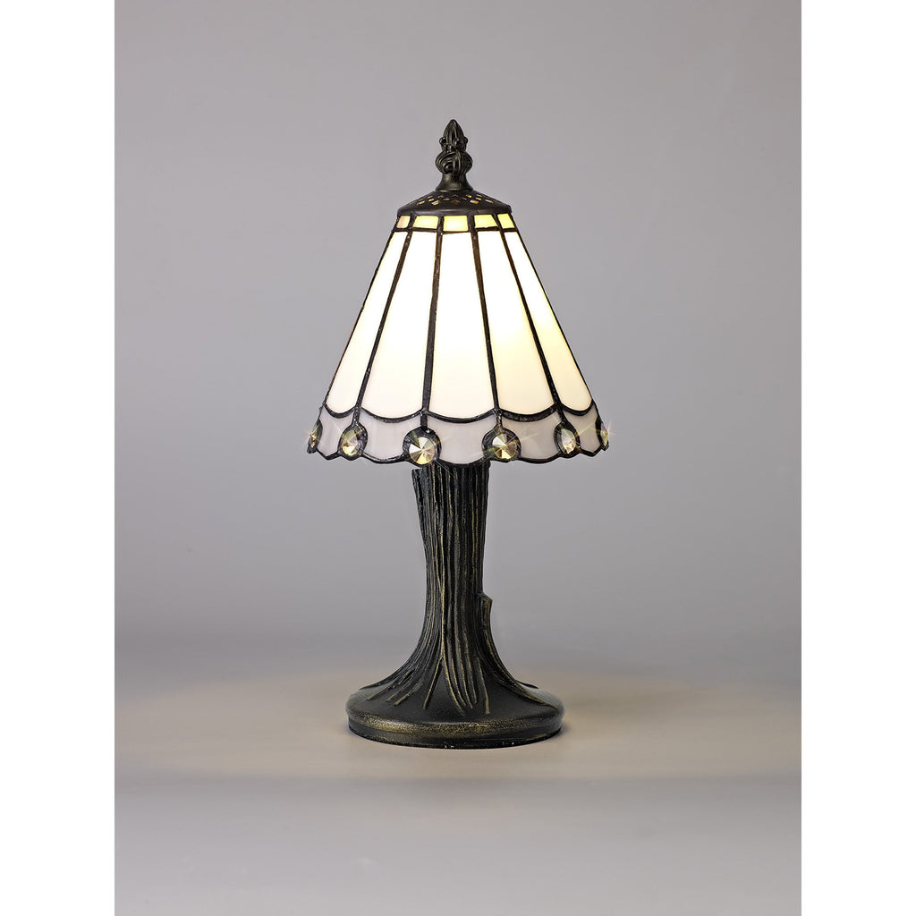 NL72349 Umbrian Tiffany Table Lamp White/Grey/Clear Crystal Shade