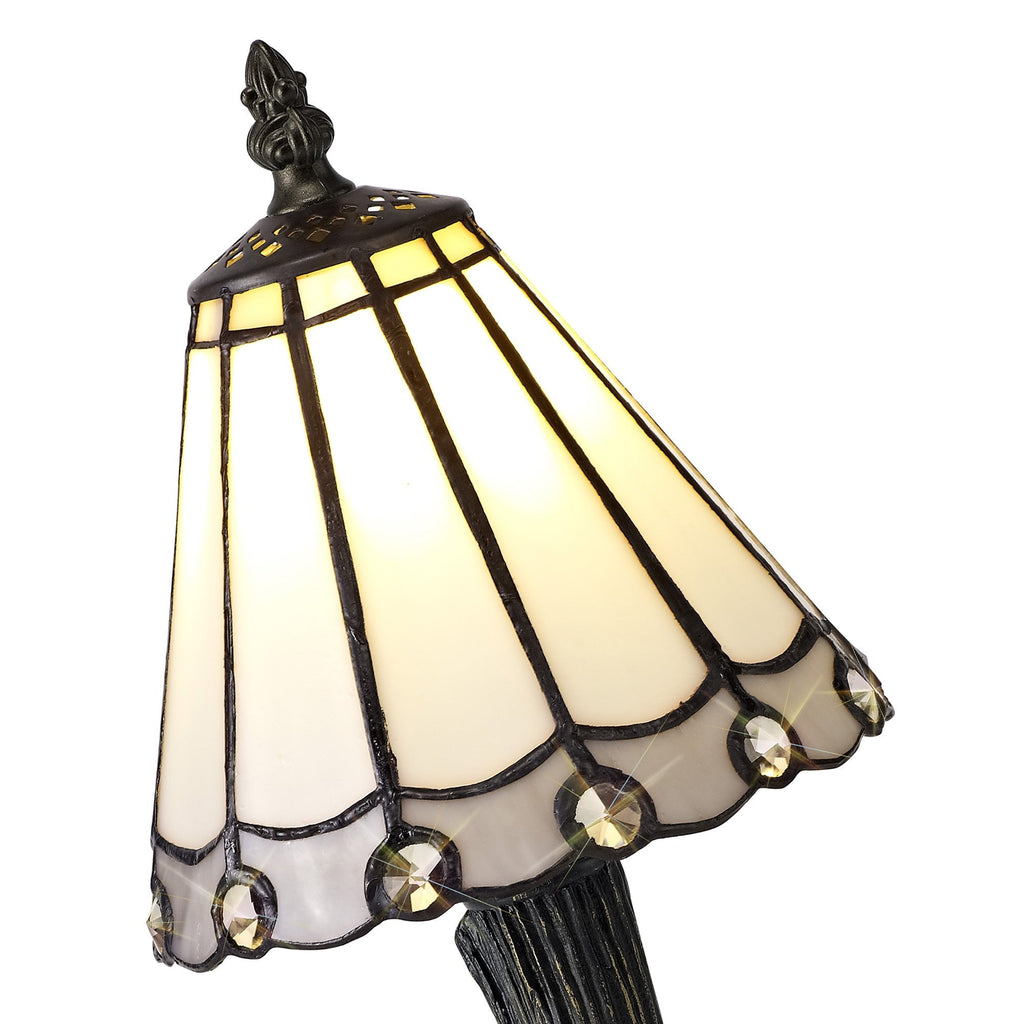 NL72349 Umbrian Tiffany Table Lamp White/Grey/Clear Crystal Shade