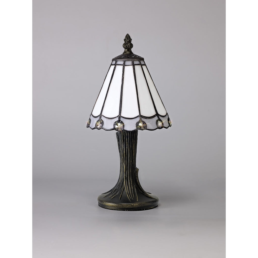 NL72349 Umbrian Tiffany Table Lamp White/Grey/Clear Crystal Shade