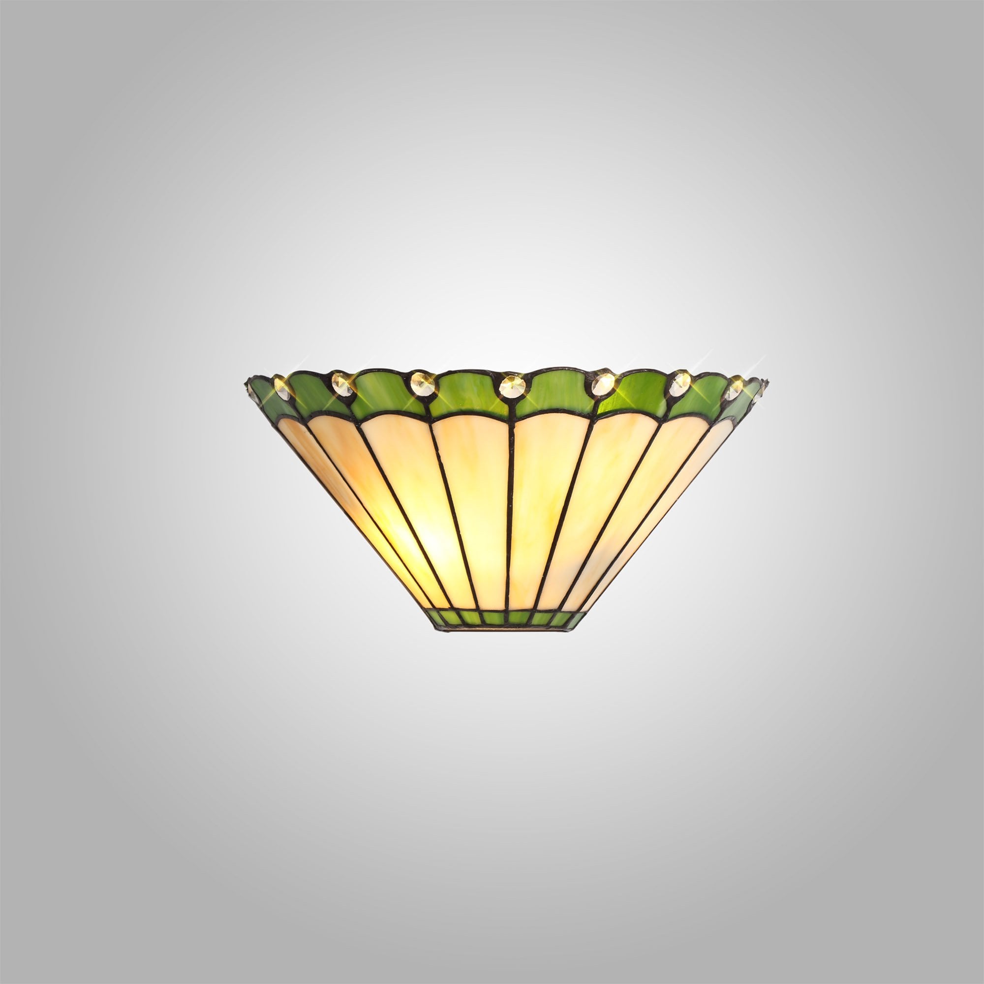 NL72429 Umbrian Tiffany Wall Lamp 2 Light Green/Cream/Crystal
