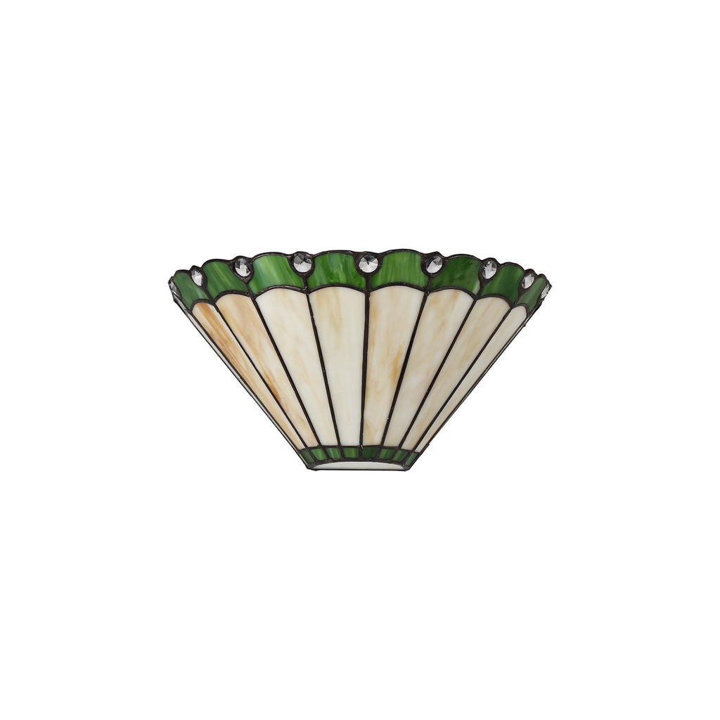 NL72429 Umbrian Tiffany Wall Lamp 2 Light Green/Cream/Crystal