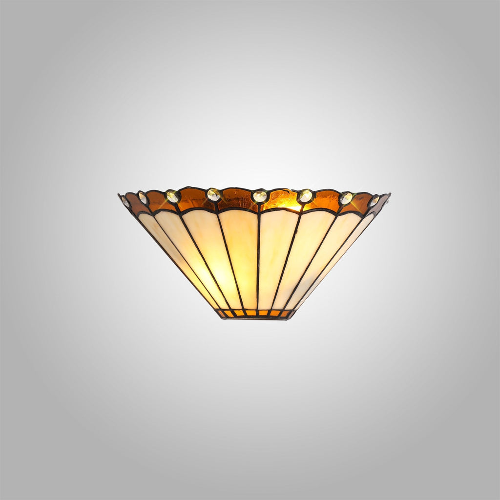NL72459 Umbrian Tiffany Wall Lamp 2 Light Amber/Cream/Crystal