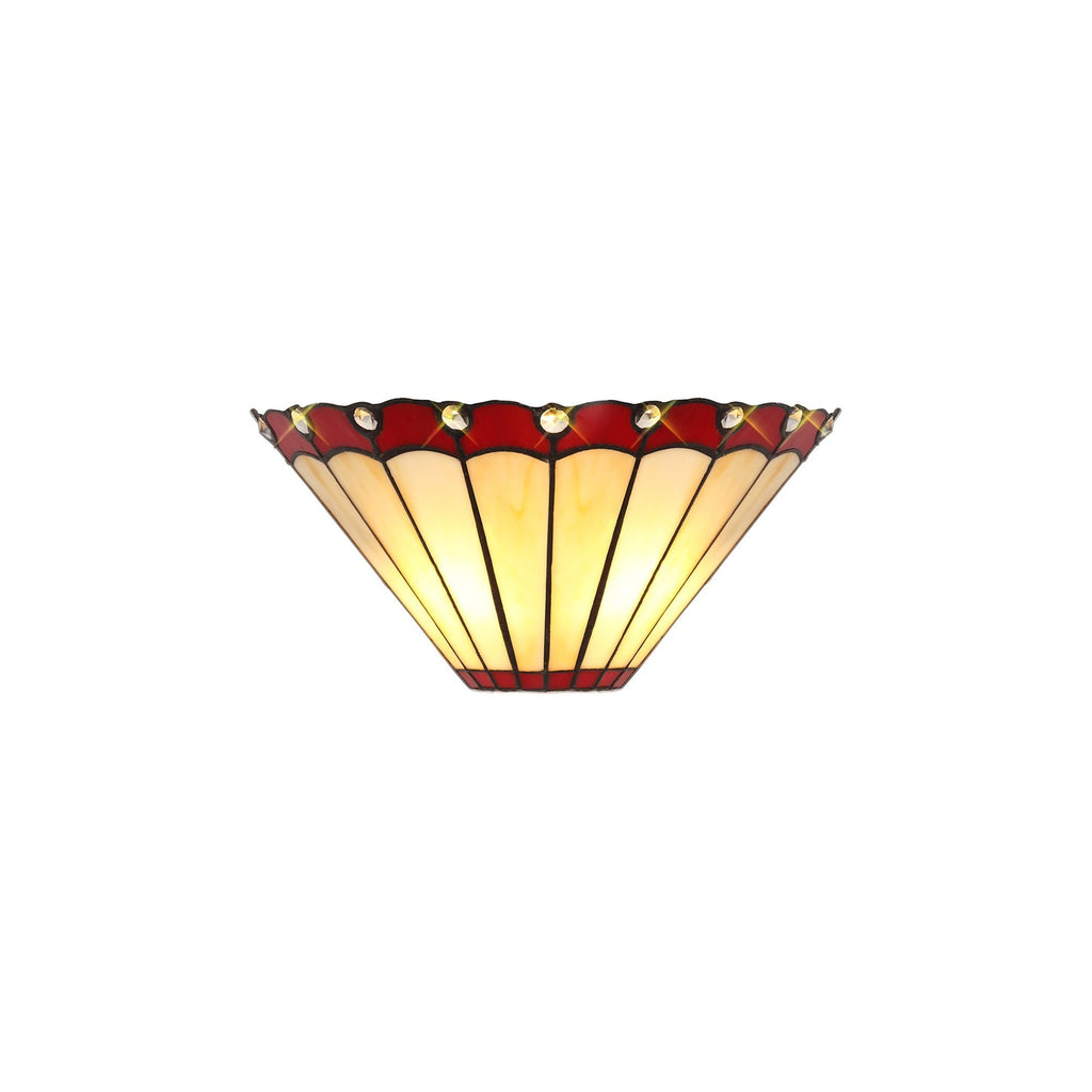 NL72489 Umbrian Tiffany Wall Lamp 2 Light Red/Cream/Crystal