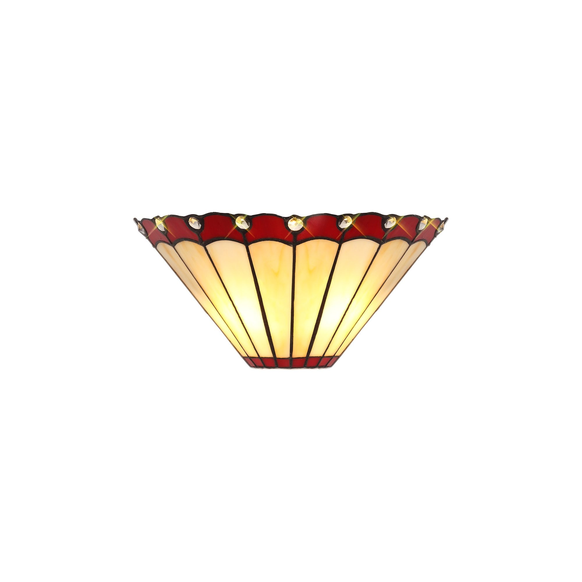 NL72489 Umbrian Tiffany Wall Lamp 2 Light Red/Cream/Crystal