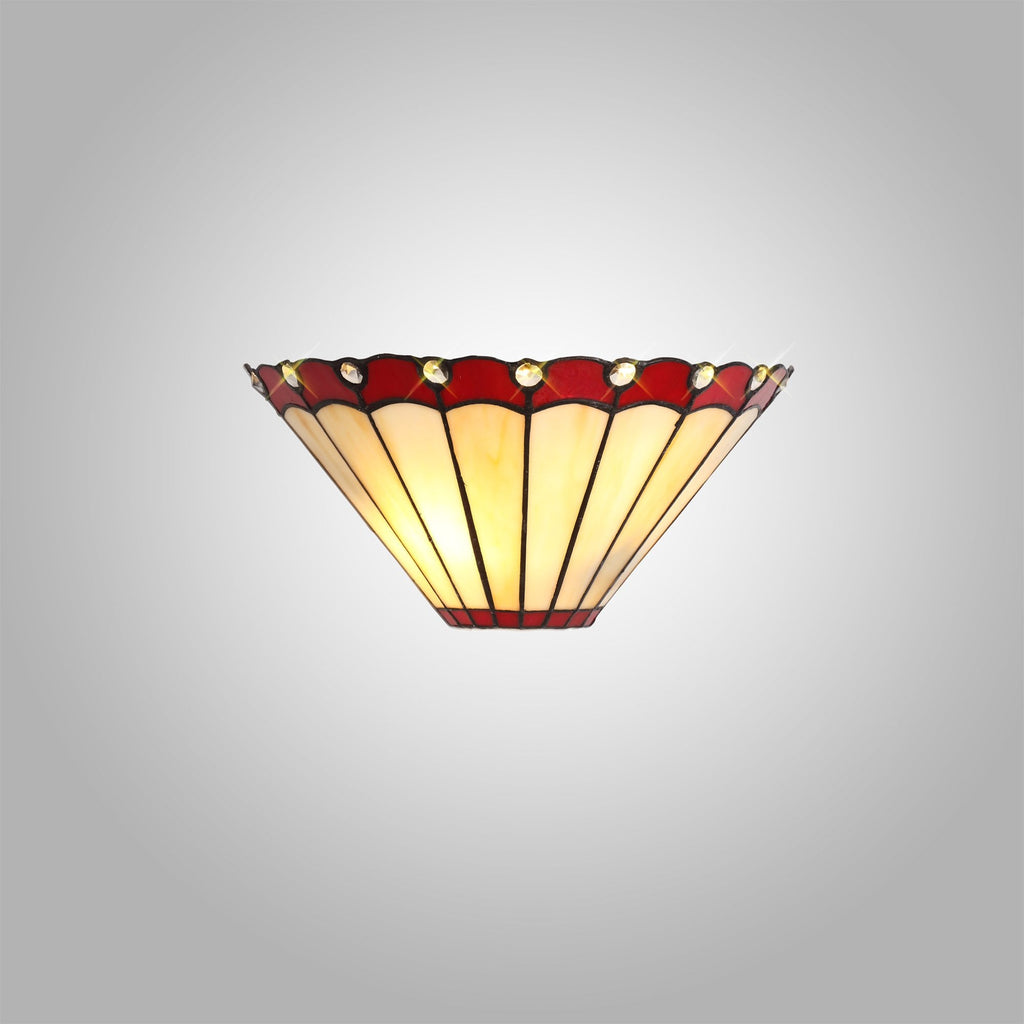 NL72489 Umbrian Tiffany Wall Lamp 2 Light Red/Cream/Crystal