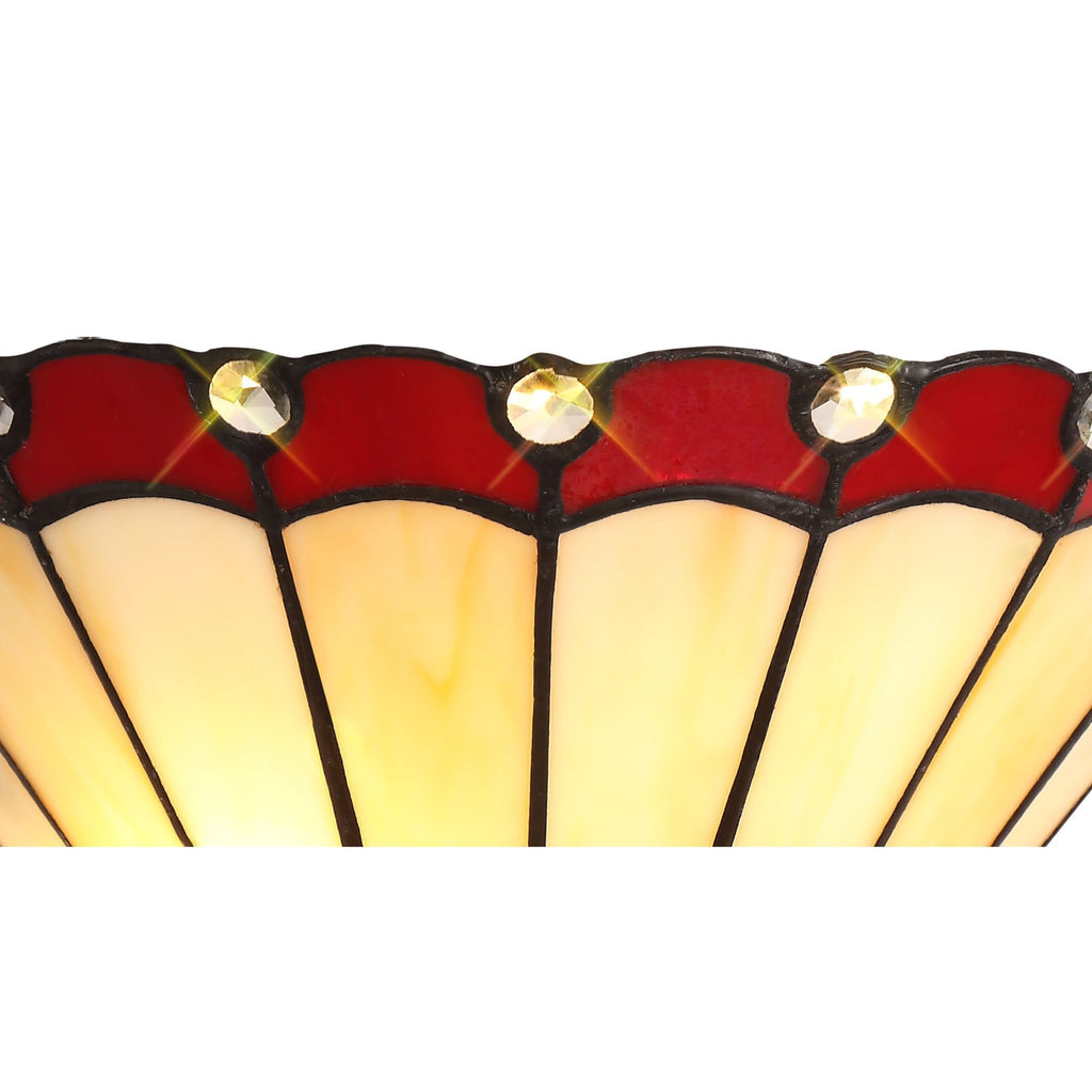 NL72489 Umbrian Tiffany Wall Lamp 2 Light Red/Cream/Crystal