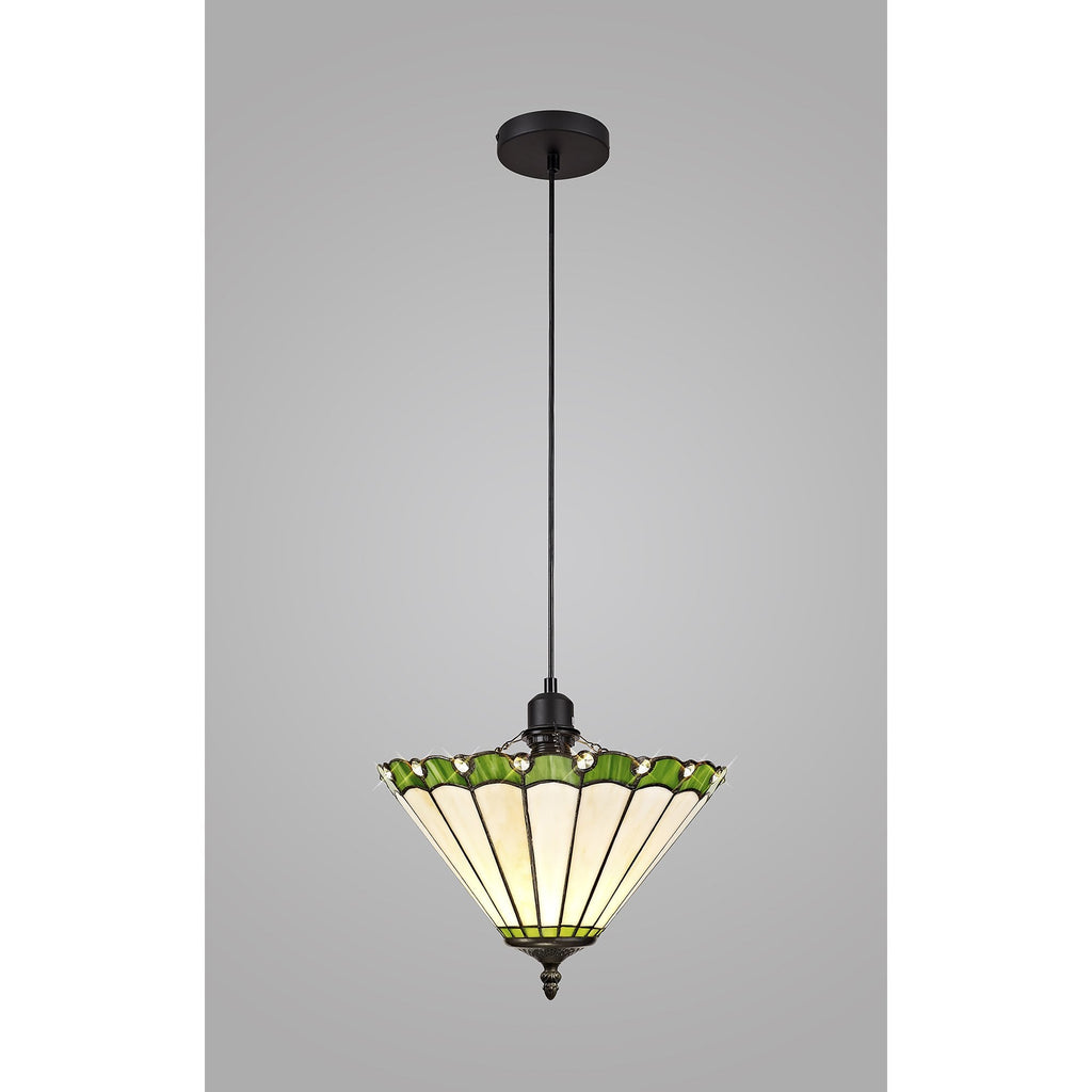 NLK02389 Umbrian 1 Light Up Lighter Pendant With 30cm Tiffany Shade Green/Chrome/Crystal/Black