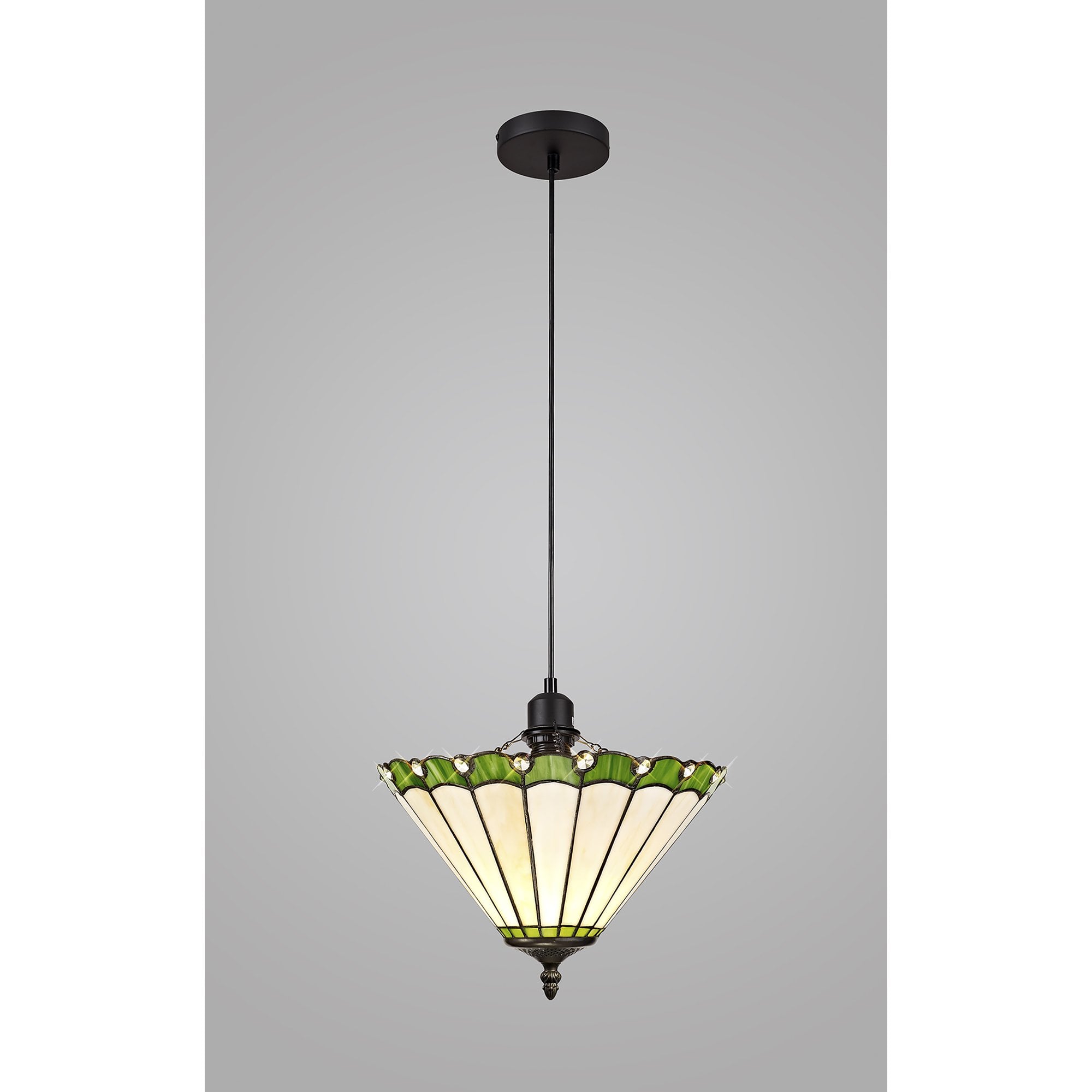 NLK02389 Umbrian 1 Light Up Lighter Pendant With 30cm Tiffany Shade Green/Chrome/Crystal/Black