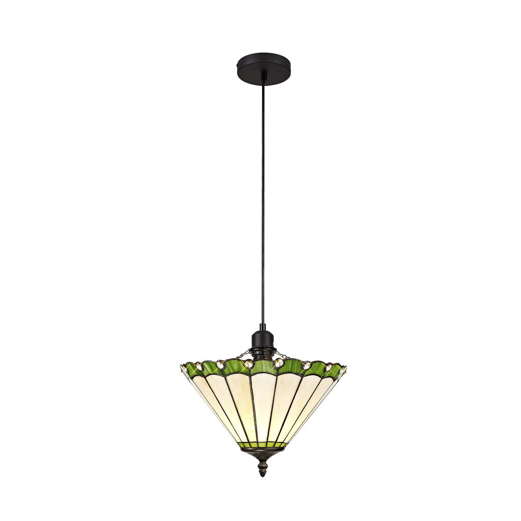 NLK02389 Umbrian 1 Light Up Lighter Pendant With 30cm Tiffany Shade Green/Chrome/Crystal/Black