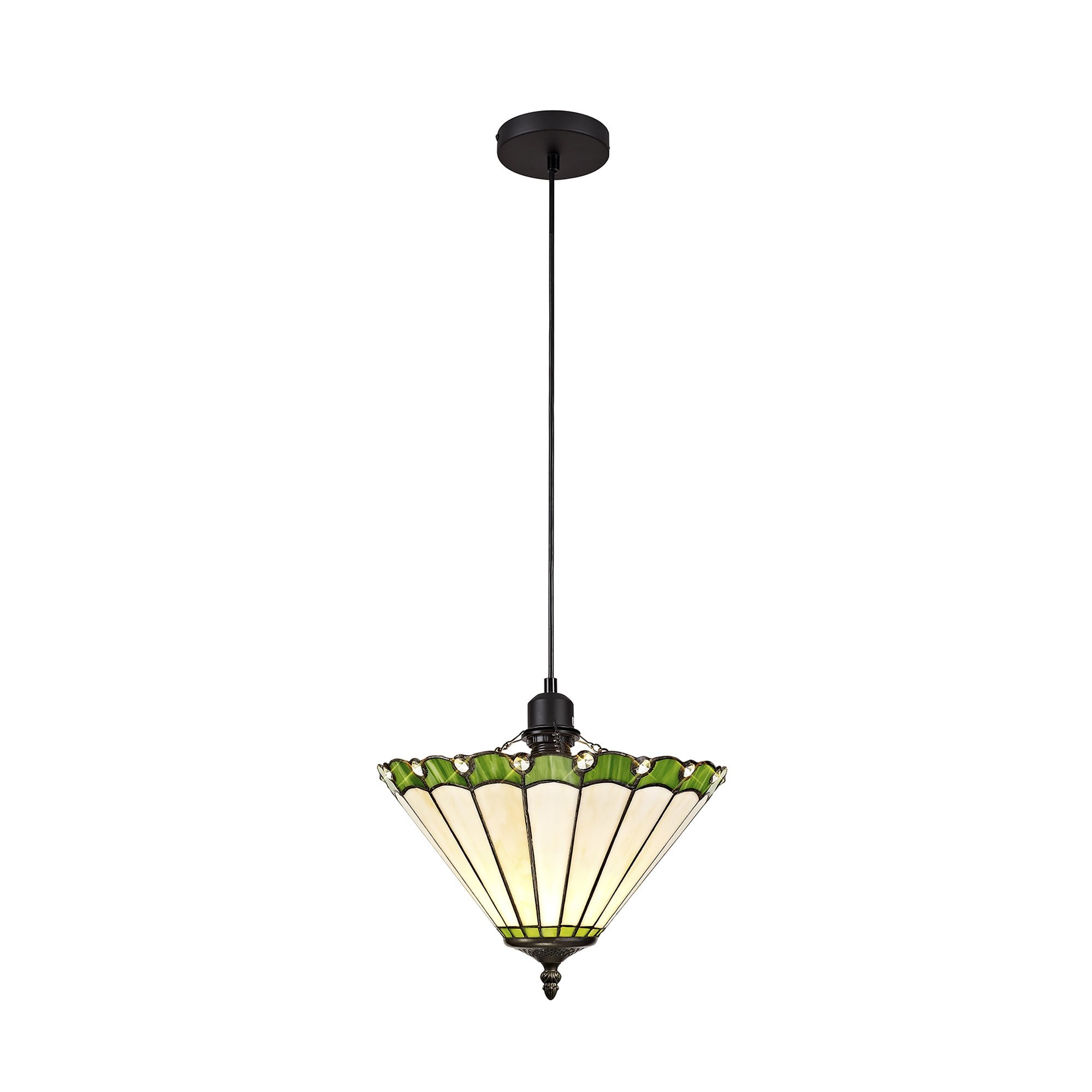 NLK02389 Umbrian 1 Light Up Lighter Pendant With 30cm Tiffany Shade Green/Chrome/Crystal/Black