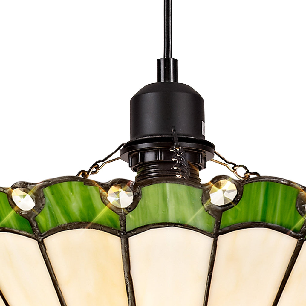 NLK02389 Umbrian 1 Light Up Lighter Pendant With 30cm Tiffany Shade Green/Chrome/Crystal/Black