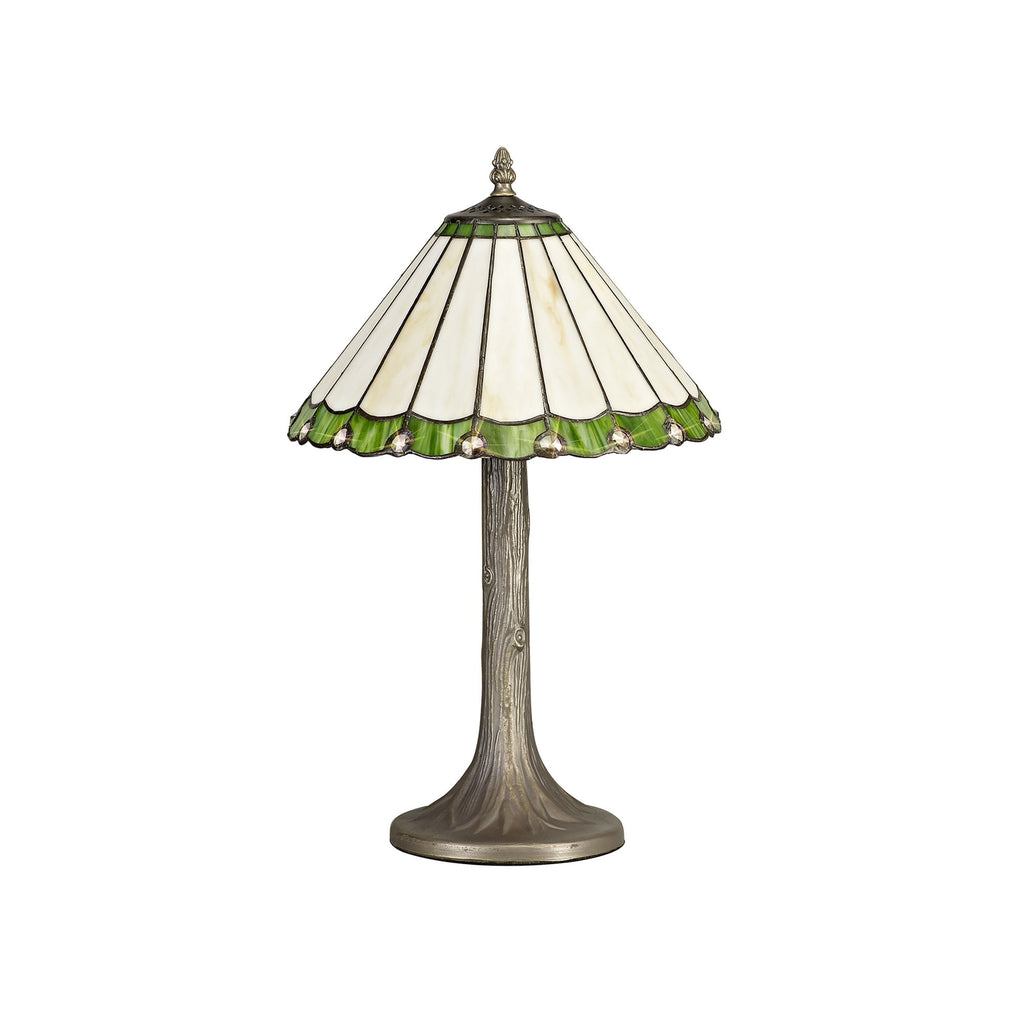 NLK02399 Umbrian 1 Light Tree Like Table Lamp With 30cm Tiffany Shade Green/Chrome/Crystal/Aged Antique Brass