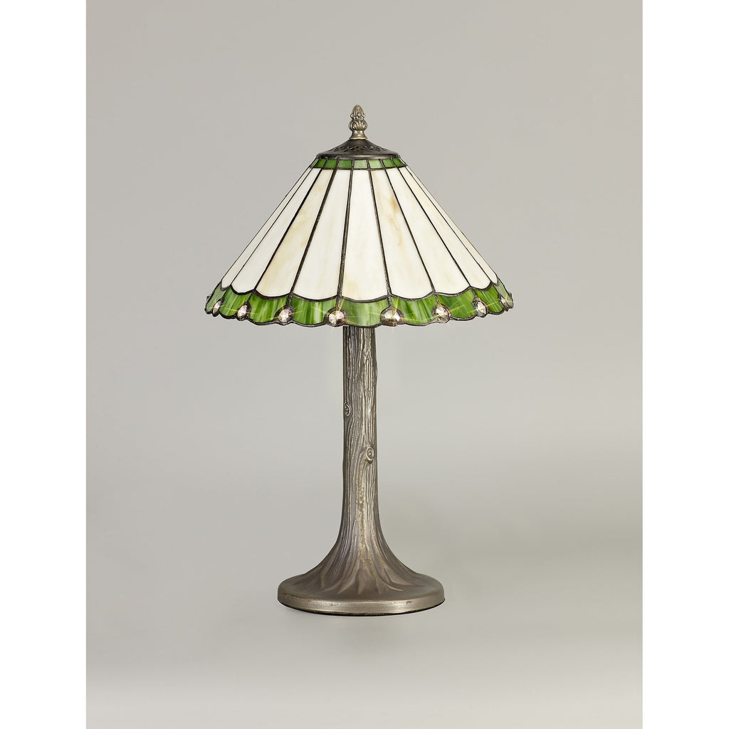 NLK02399 Umbrian 1 Light Tree Like Table Lamp With 30cm Tiffany Shade Green/Chrome/Crystal/Aged Antique Brass