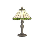 NLK02409 Umbrian 1 Light Curved Table Lamp With 30cm Tiffany Shade Green/Chrome/Crystal/Aged Antique Brass