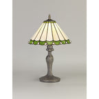 NLK02409 Umbrian 1 Light Curved Table Lamp With 30cm Tiffany Shade Green/Chrome/Crystal/Aged Antique Brass