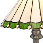 NLK02409 Umbrian 1 Light Curved Table Lamp With 30cm Tiffany Shade Green/Chrome/Crystal/Aged Antique Brass