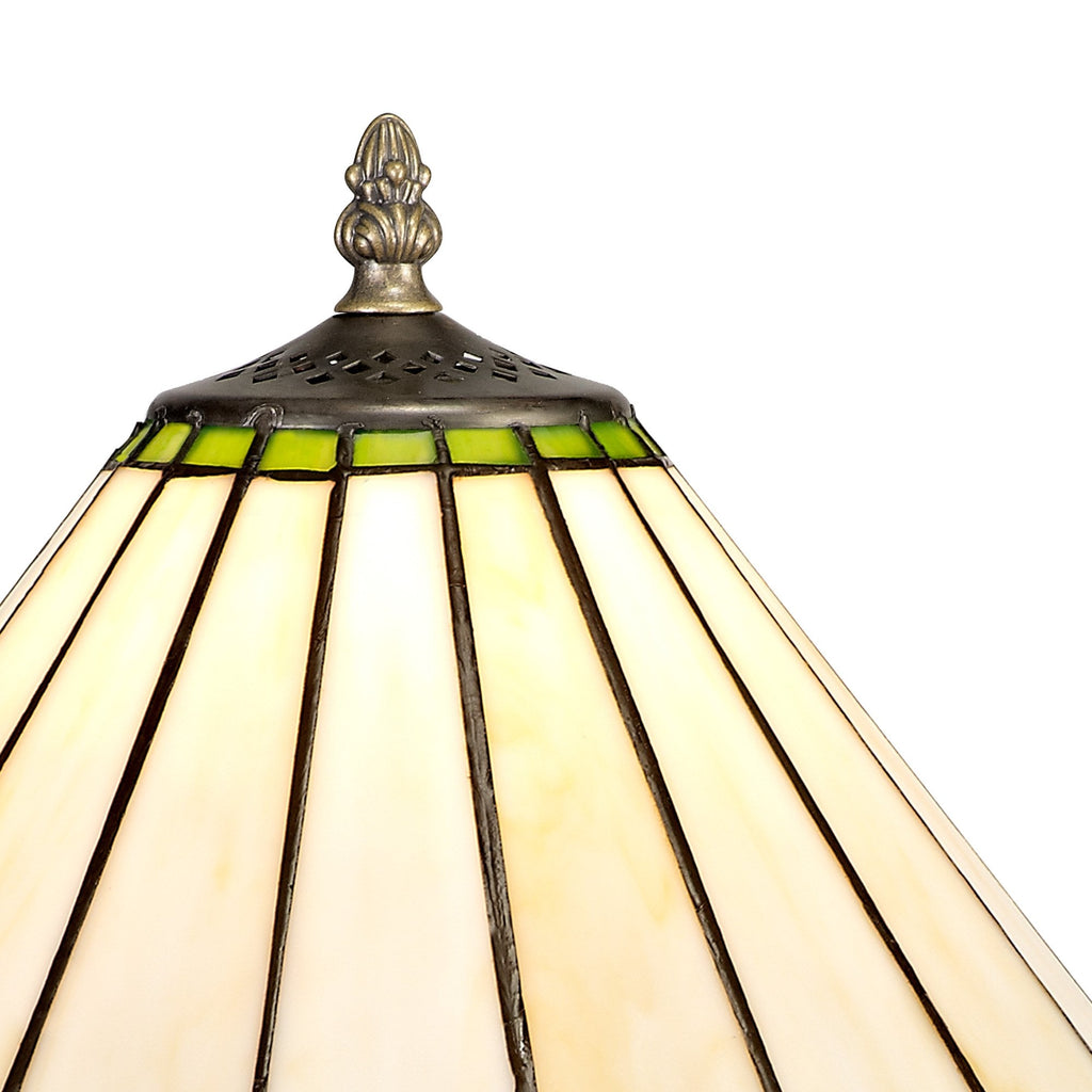 NLK02409 Umbrian 1 Light Curved Table Lamp With 30cm Tiffany Shade Green/Chrome/Crystal/Aged Antique Brass