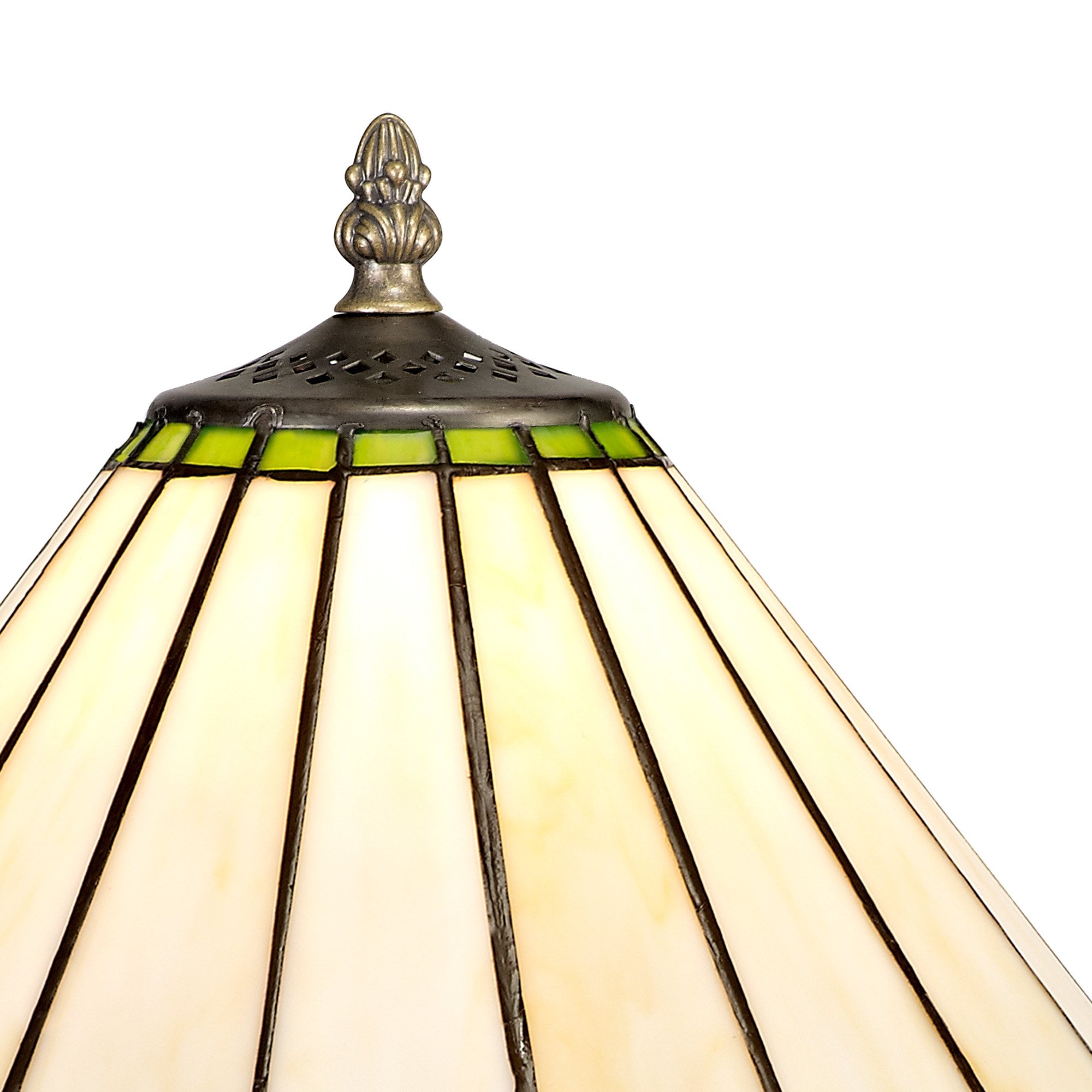 NLK02409 Umbrian 1 Light Curved Table Lamp With 30cm Tiffany Shade Green/Chrome/Crystal/Aged Antique Brass