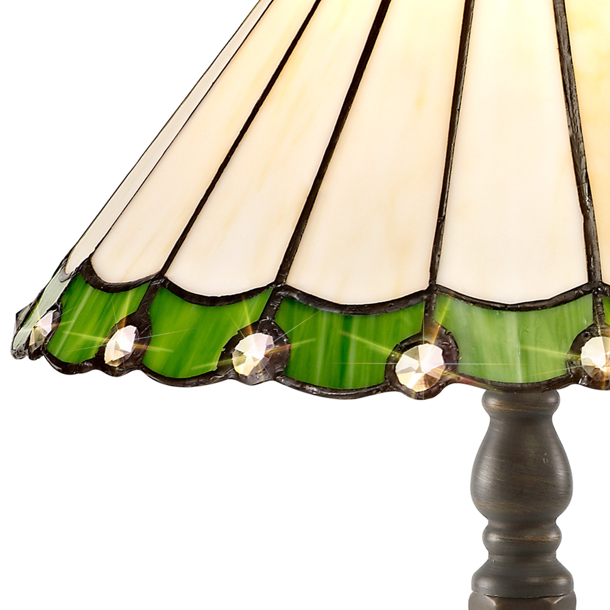 NLK02419 Umbrian 1 Light Octagonal Table Lamp With 30cm Tiffany Shade Green/Chrome/Crystal/Aged Antique Brass