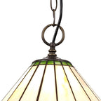 NLK02429 Umbrian 1 Light Down Lighter Pendant With 30cm Tiffany Shade Green/Chrome/Crystal/Aged Antique Brass