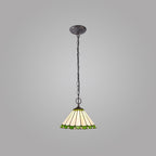 NLK02439 Umbrian 2 Light Down Lighter Pendant With 30cm Tiffany Shade Green/Chrome/Crystal/Aged Antique Brass