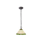 NLK02439 Umbrian 2 Light Down Lighter Pendant With 30cm Tiffany Shade Green/Chrome/Crystal/Aged Antique Brass