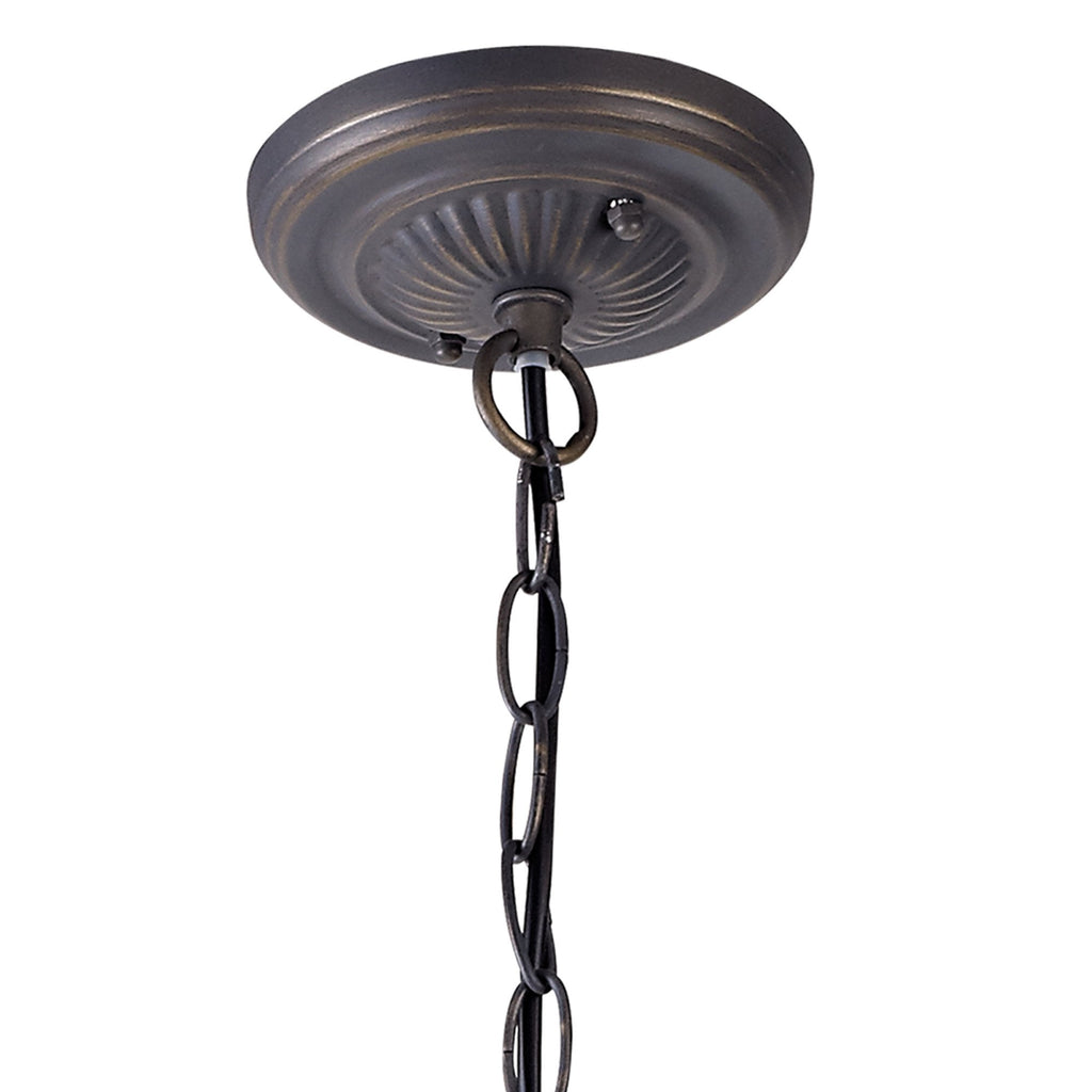 NLK02439 Umbrian 2 Light Down Lighter Pendant With 30cm Tiffany Shade Green/Chrome/Crystal/Aged Antique Brass