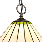 NLK02449 Umbrian 3 Light Down Lighter Pendant With 30cm Tiffany Shade Green/Chrome/Crystal/Aged Antique Brass