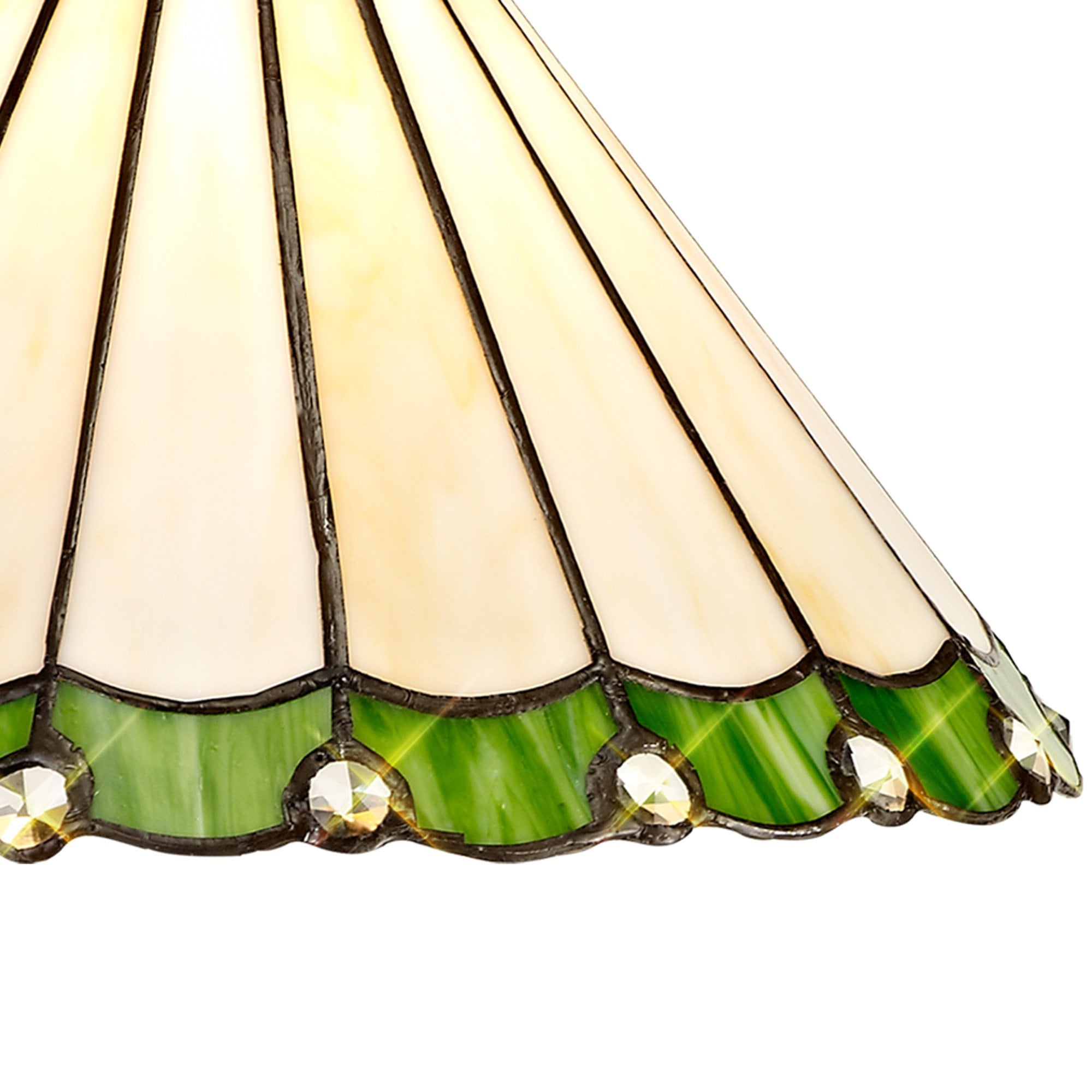 NLK02449 Umbrian 3 Light Down Lighter Pendant With 30cm Tiffany Shade Green/Chrome/Crystal/Aged Antique Brass