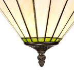NLK02459 Umbrian 2 Light Semi Ceiling With 30cm Tiffany Shade Green/Chrome/Crystal/Aged Antique Brass