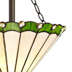 NLK02469 Umbrian 3 Light Semi Ceiling With 30cm Tiffany Shade Green/Chrome/Crystal/Aged Antique Brass