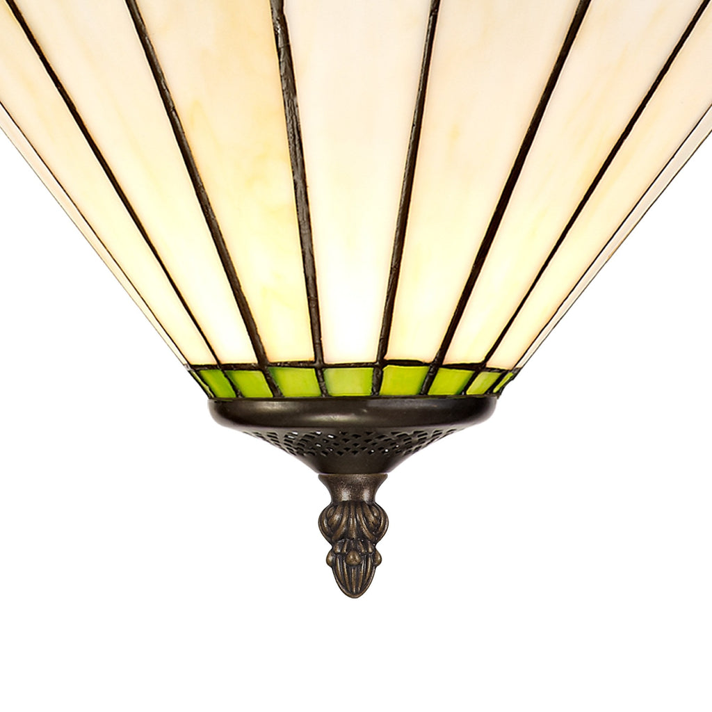 NLK02469 Umbrian 3 Light Semi Ceiling With 30cm Tiffany Shade Green/Chrome/Crystal/Aged Antique Brass